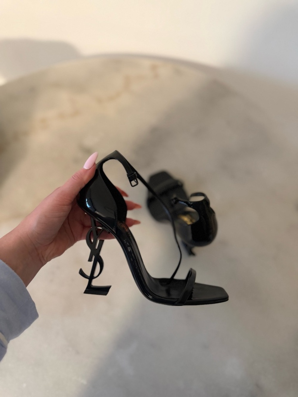 Saint Laurent Black Patent 'Opyum' Ankle-Strap Heels - Picture 3 of 9